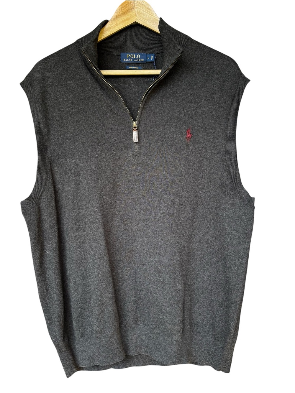 Polo Ralph Lauren Sweater Vest Men’s Large 1/4 Zip Sleeveless Gray Pima Cotton